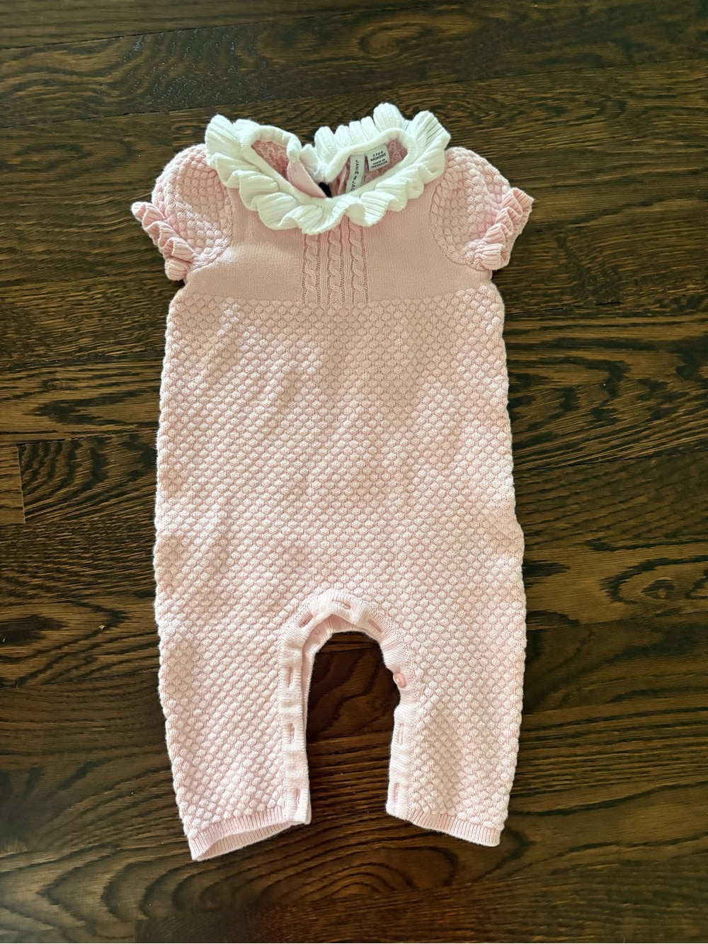 Janie and Jack Pink Knit Ruffle Collar romper